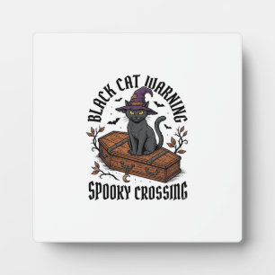 Black Cat Warning Vintage Halloween Witch Cat_1 Plaque