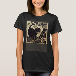 Black Cat Water Pouring Flower T-Shirt