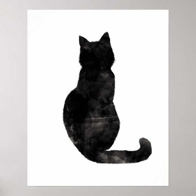 Black Cat Watercolor Minimal Modern Simple Poster (Front)