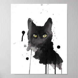black cat watercolor poster