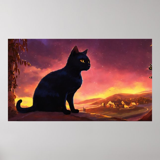 Black Cat Watercolor Wall Poster (Front)