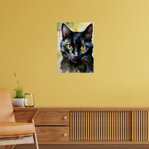 Black Cat Watercolor Wall Poster