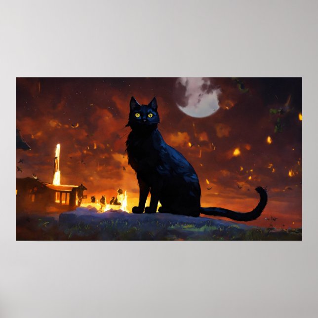 Black Cat Watercolor Wall Poster (Front)