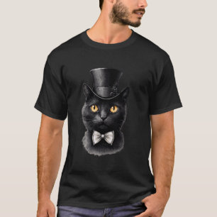 Black Cat Wearing A Hat And Bowtie T-Shirt
