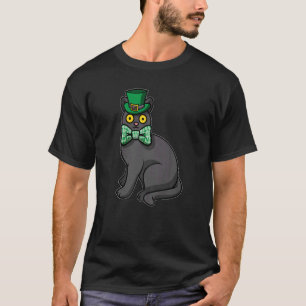 Black Cat Wearing Ivy Cap With St Patrick's Day An T-Shirt