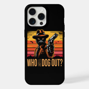 Black cat wearing orange suit who let the dogs out iPhone 15 pro max case