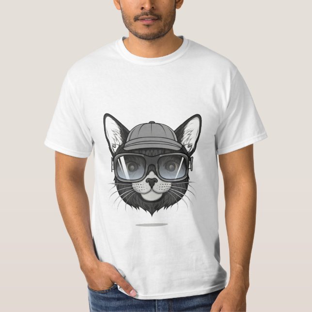 black cat wearing sunglasses, funny cat  T-Shirt (Front)