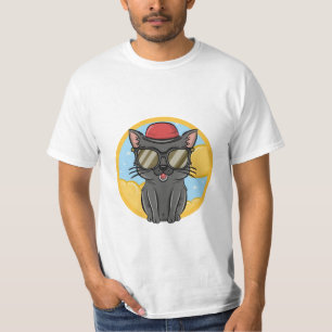 black cat wearing sunglasses, funny cat  T-Shirt