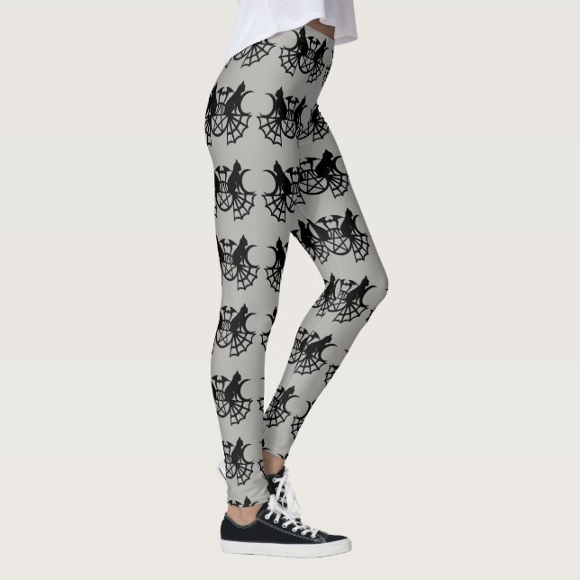 Black Cat Web Moon Witch running jogging comfy Leggings (Right)