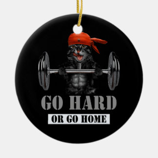 Black Cat Weightlifting in Fitness Gym Go Hard Or Ceramic Tree Decoration