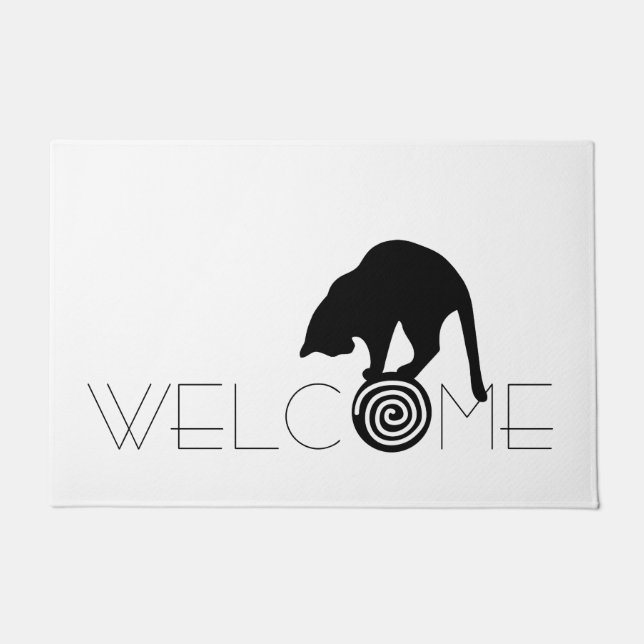 Black Cat Welcome Doormat (Front)