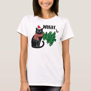Black Cat What Christmas Cat Funny T-Shirt