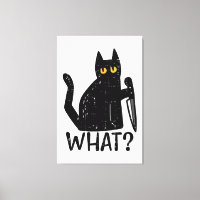 Black Cat What Knife Funny Murderous Halloween Pet