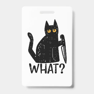 Black Cat What Knife Funny Murderous Halloween Pet ID Badge