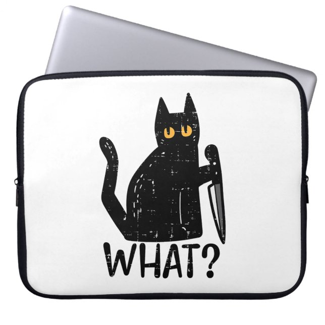 Black Cat What Knife Funny Murderous Halloween Pet Laptop Sleeve (Front)