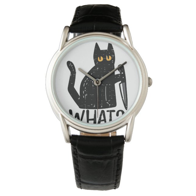 Black Cat What Knife Funny Murderous Halloween Pet Watch (Front)