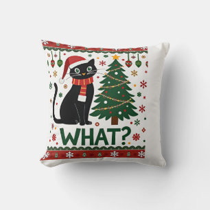 Black Cat What Pushing Christmas Tree Funny Cat Xm Cushion