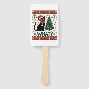 Black Cat What Pushing Christmas Tree Funny Cat Xm Hand Fan