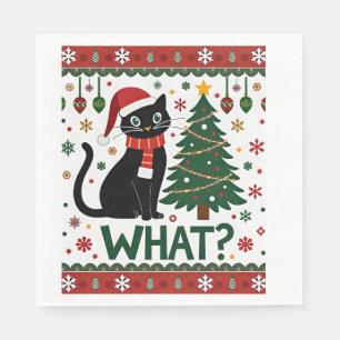 Black Cat What Pushing Christmas Tree Funny Cat Xm Napkin