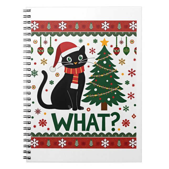 Black Cat What Pushing Christmas Tree Funny Cat Xm Notebook (Front)