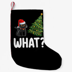 Black Cat What Pushing Christmas Tree Funny Small Christmas Stocking
