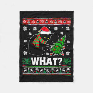 Black Cat What Pushing Tree Over Ugly Christmas Sw Fleece Blanket