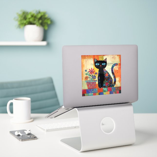 Black Cat Whimsical Artwork (Laptop On Desk)