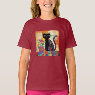 Black Cat Whimsical Artwork T-Shirt