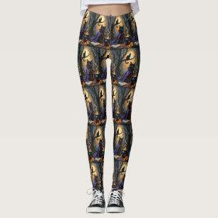 Black Cat Whimsical Halloween Painting Leggings