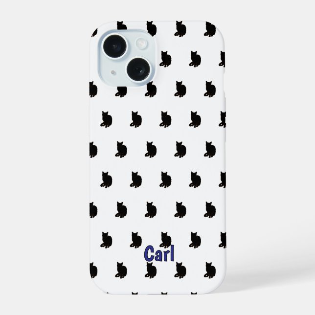 Black Cat (White) iPhone 15 Case (Back)