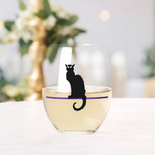 Black cat wine glass, cat lover, wine lover gift  stemless wine glass