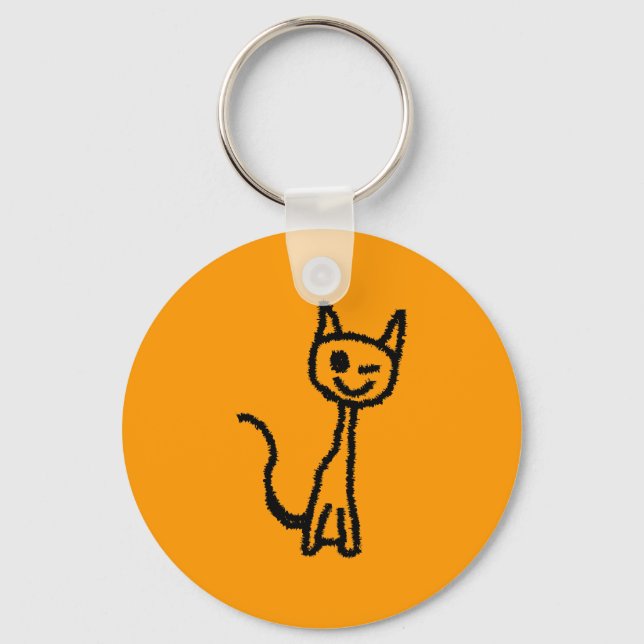 Black Cat, Winking. Key Ring (Front)