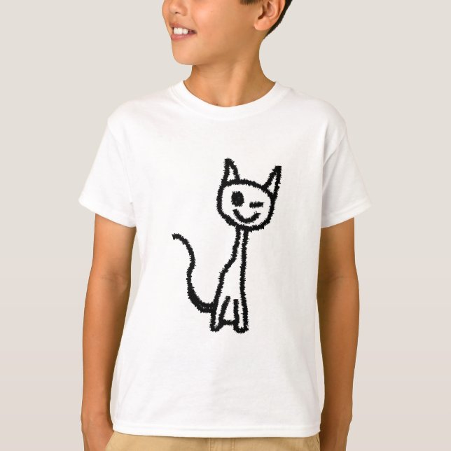 Black Cat, Winking. T-Shirt (Front)