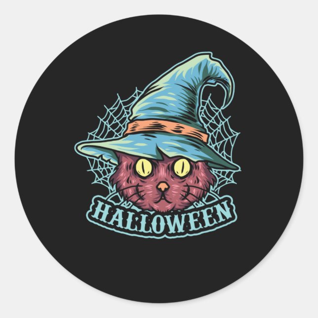 Black Cat Witch Classic Round Sticker (Front)