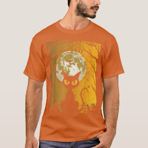 Black Cat WItch Full Moon Vintage Halloween T-Shirt