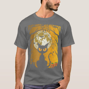 Black Cat WItch Full Moon Vintage Halloween T-Shirt