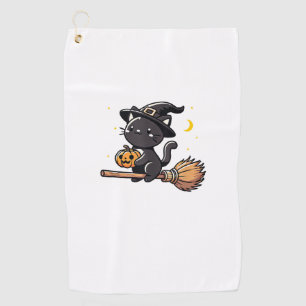 Black Cat Witch Halloween Costume Broom Stick Boys Golf Towel