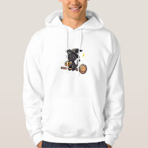Black Cat Witch Halloween Costume Broom Stick Boys Hoodie