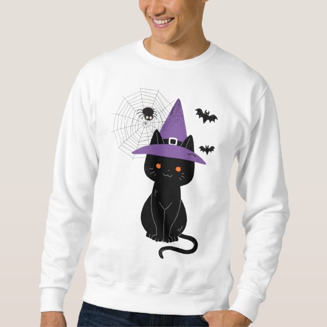 Black Cat Witch Halloween Sweatshirt (Front)