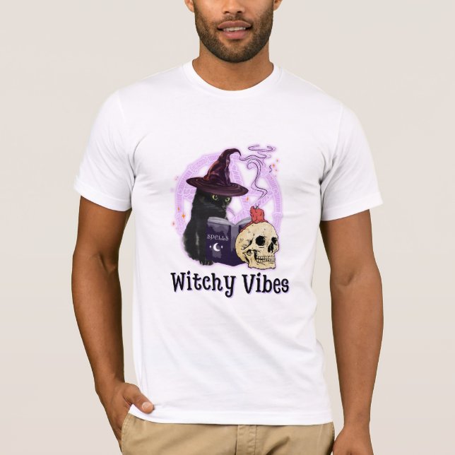 Black Cat Witch Halloween T-Shirt (Front)