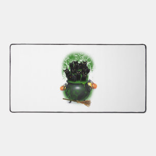 Black Cat Witch Halloween Tshirt Desk Mat