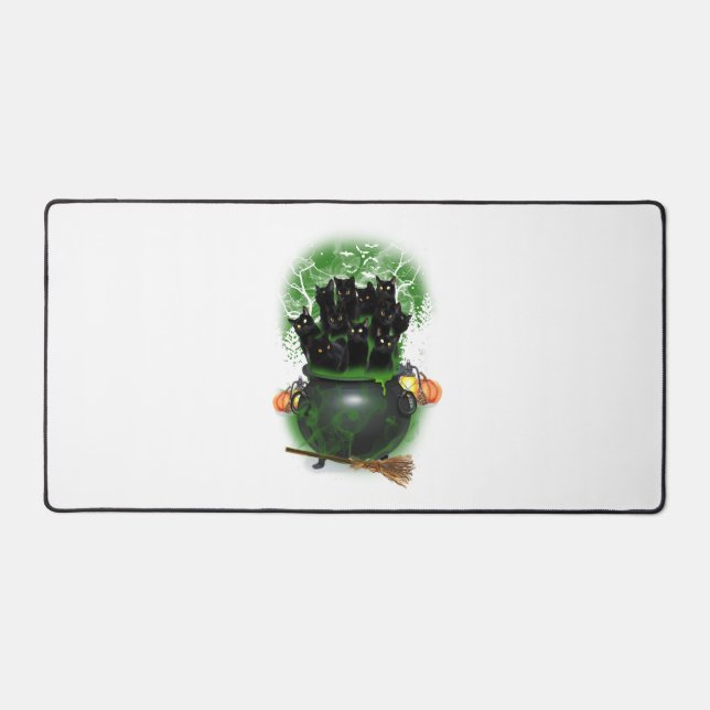 Black Cat Witch Halloween Tshirt Desk Mat (Front)