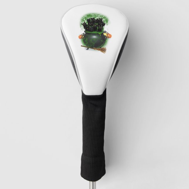 Black Cat Witch Halloween Tshirt Golf Head Cover (Front)