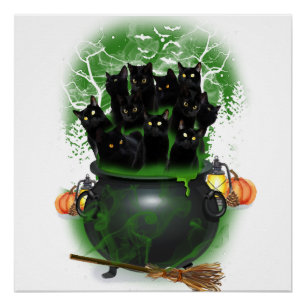 Black Cat Witch Halloween Tshirt Poster