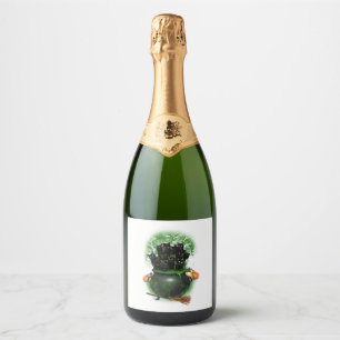Black Cat Witch Halloween Tshirt Sparkling Wine Label
