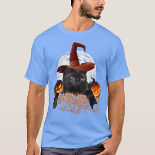 Black Cat Witch Happy Halloween Evil Pumpkin Trick T-Shirt