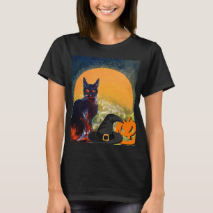BLACK CAT,WITCH HAT AND PUMPKINS HALLOWEEN PARTY T-Shirt