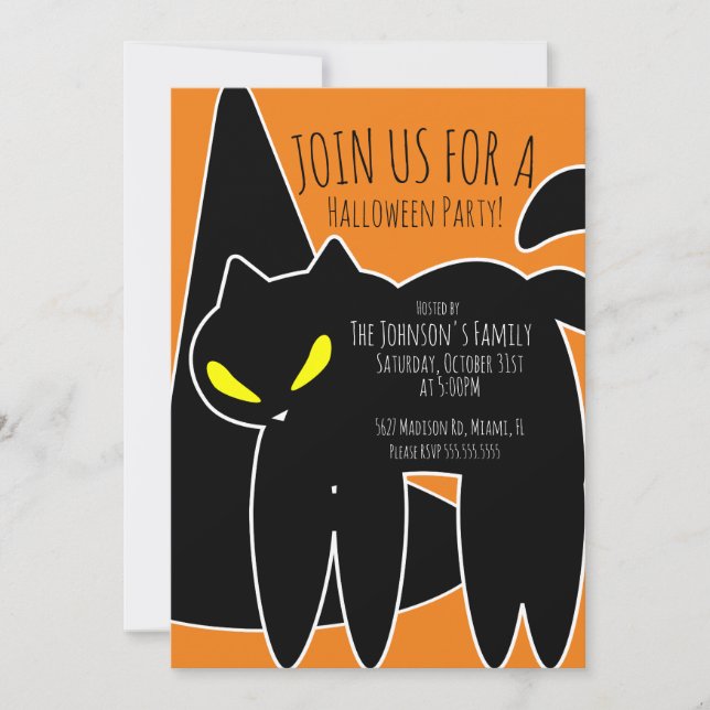 Black Cat Witch Hat Halloween Party Invitation (Front)