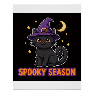 Black Cat Witch Hat Halloween Poster