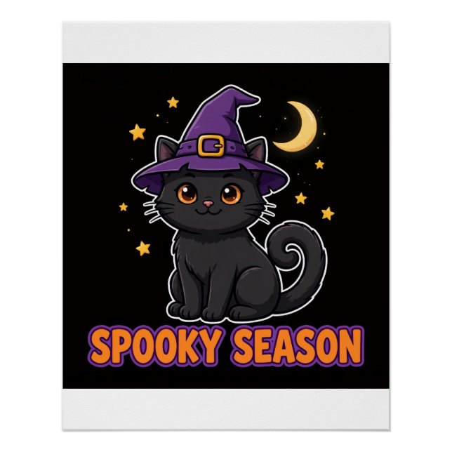Black Cat Witch Hat Halloween Poster (Front)